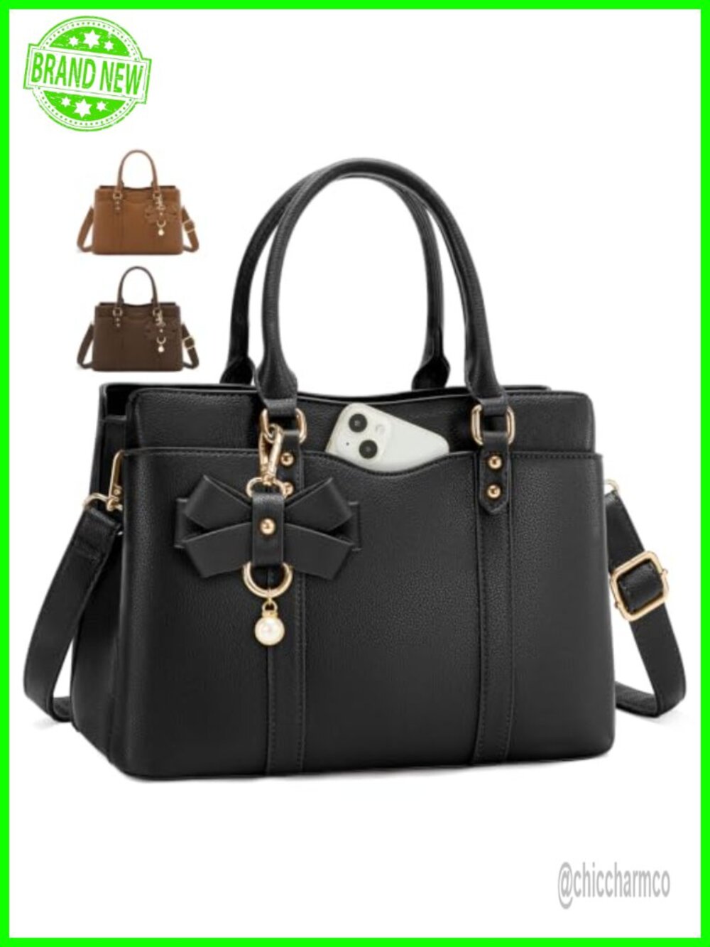 PU Leather Satchel Handbag Convertible Crossbody Purse for Women